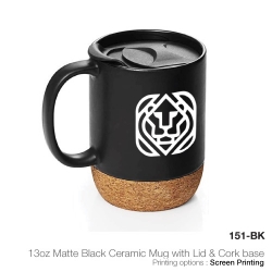 Matte Black Ceramic Mugs with Lid and Cork Base