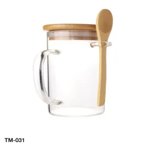  Glass Mugs with Bamboo Lid and Spoon 400ml
