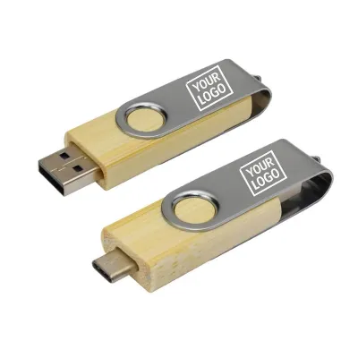 Bamboo OTG Type C with Silver Metal Swivel USB 32GB