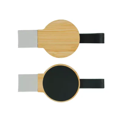 Bamboo Round LED Logo USB with Strap 64GB V. 3.0