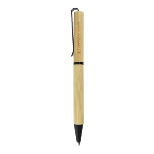 Twist Action Bamboo Ball pens with black color Metal Clip, Ring, and Tip