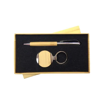 Custom Logo Printed Promotional Items Exclusive Keychain and Pen Stationery Gift Set