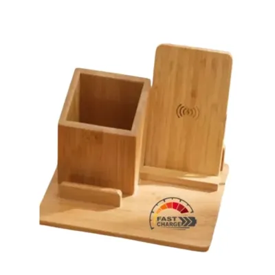 Crater Bamboo Wireless Organizer and Charger 
