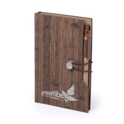 Wood Design Notebook with Sticky Note and Pen