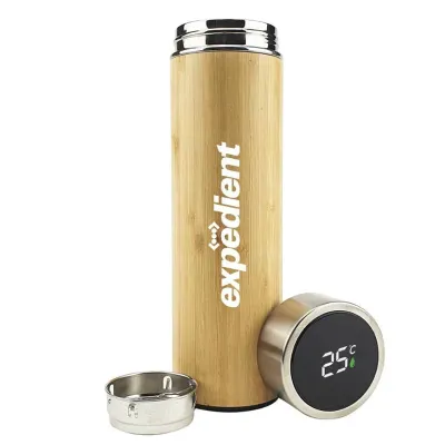 Smart LED Active Thermal Temperature Display  Promotional Bamboo Bottles   