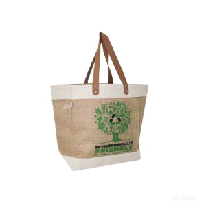 Fancy Jute Bag Dual Texture with Leather Strip