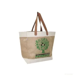 Fancy Jute Bag Dual Texture with Leather Strip