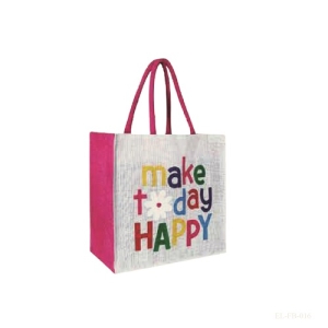 Fancy Jute Bag Dual Texture Make Today Happy Design