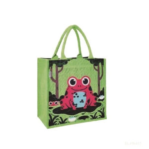 Fancy Green Jute Bag Frog Design
