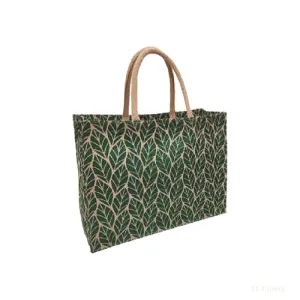 Fancy Jute Bag Green Leaf Design Large Size