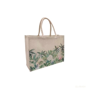 Fancy Jute Bag White with Tropical Design Large size