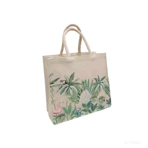 Fancy Jute Bag White with Tropical Design Small Size