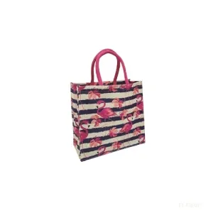Fancy Jute Bag With Flamingo Design Small Size