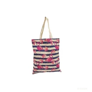 Fancy Canvas Tote Bag with Flamingo Design