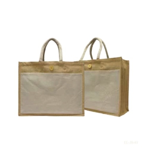 Jute Bag with Canvas Pocket one side with Velcro Closure Landscape Natural Color