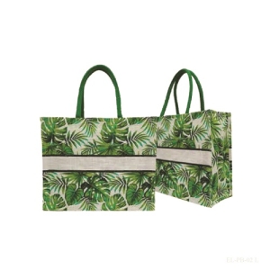 Printed Jute Bag with Leaf Design