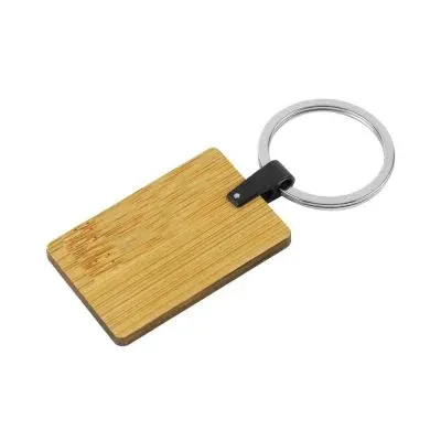 Bamboo & Metal Keychain Rectangle 