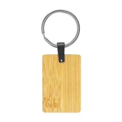 Bamboo & Metal Keychain Rectangle 