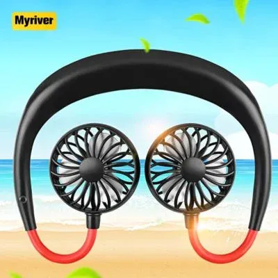 Hands-free neckband fan hands free Hanging USB Rechargeable dual mini air cooler summer