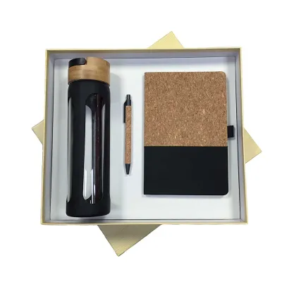 Eco-Friendly Gift Set With Cork Notebook Pen Wooden Cap Water Bot
