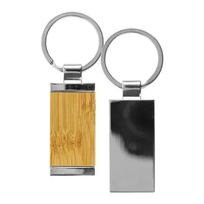 Rectangular Bamboo & Metal Keychains