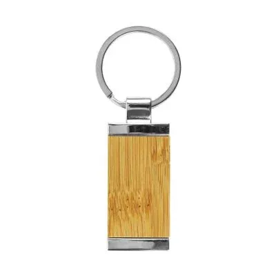 Rectangular Bamboo & Metal Keychains