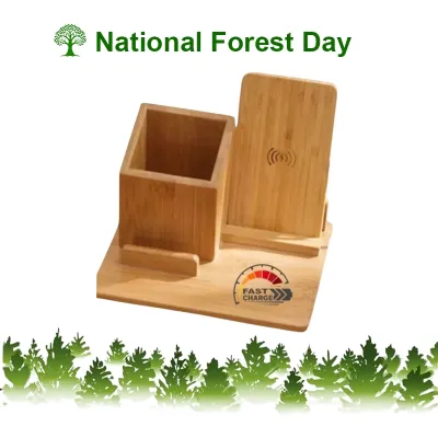 Crater Bamboo Wireless Organizer and Charger 