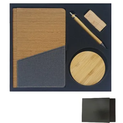 PU Notebook Bamboo Pen Wireless Charger & Bamboo USB  Gift Sets