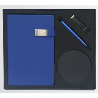 دفتر PU مع غطاء مغناطيسي، شاحن لاسلكي، USB، قلم معدني، هدايا