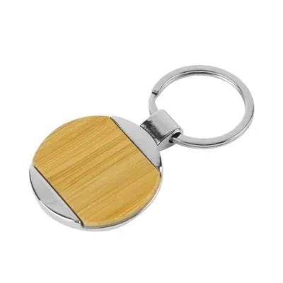 Round Bamboo & Metal Keychains