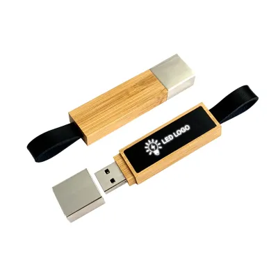 Bamboo LED Logo USB with Strap 64GB V. 3.0