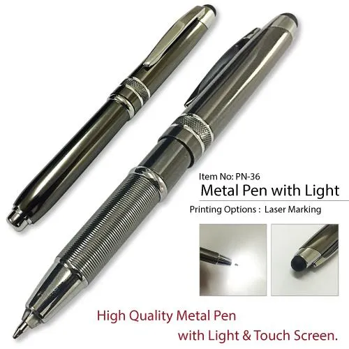 Metal pens with light and touch pad