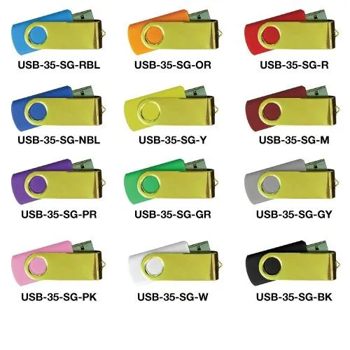 USB FLASH DRIVES MIRROR SHINY GOLD SWIVEL 8GB