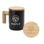 Antares Black Ceramic Coffee Mugs with Bamboo Handle and Lid