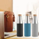 Classic Stainless Steel Water Bottle with Wooden Lid