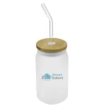 Puppis Glass Bottle with Straw and Bamboo Lid