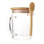 Puppis Clear Glass Mug With Bamboo Spoon and Lid