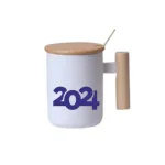 Porcelain Mug With Bamboo Lid, Spoon and Wooden Handle - New Year Products