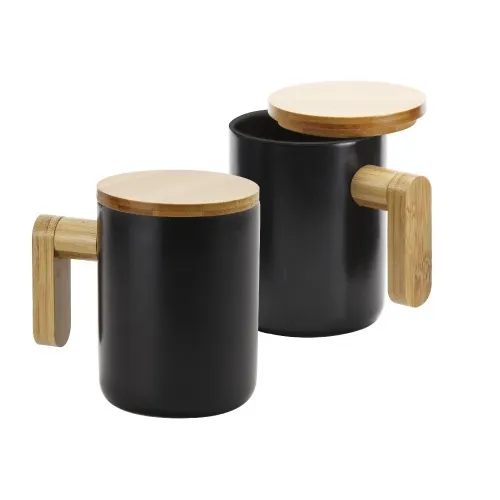  UAE National Day Black Ceramic Coffee Mugs with Bamboo Handle and Lid