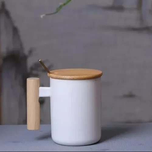 Porcelain Mug With Bamboo Lid, Spoon and Wooden Handle - New Year Products