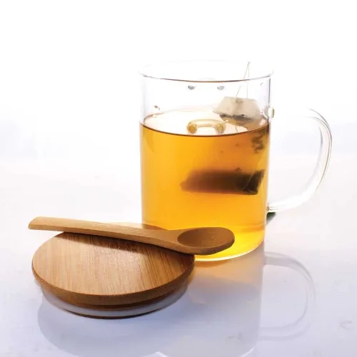 Puppis Clear Glass Mug With Bamboo Spoon and Lid