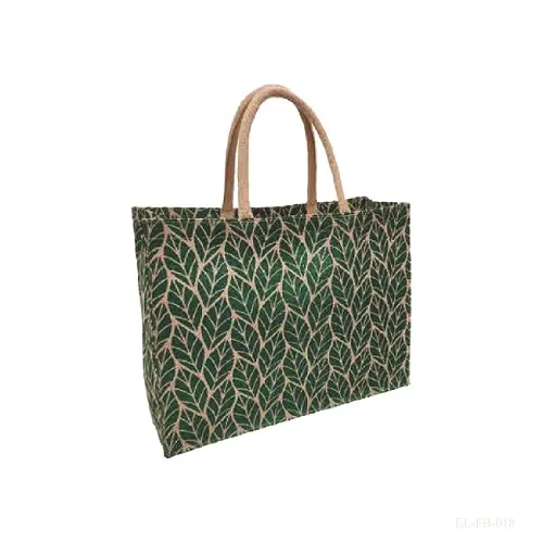 Fancy Jute Bag Green Leaf Design 