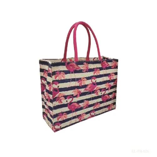 Fancy Jute Bag With Flamingo Design 