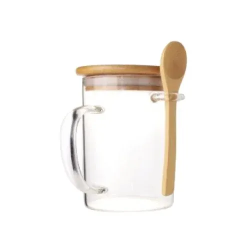 Themis Glass Mugs with Bamboo Lid and Spoon