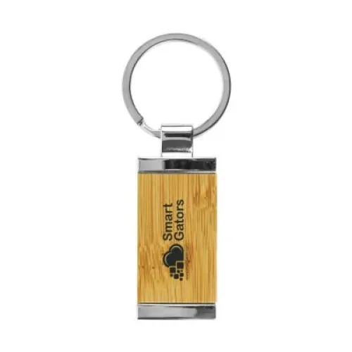 Rectangular Bamboo and Metal Keychains