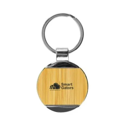 Round Bamboo & Metal Keychains