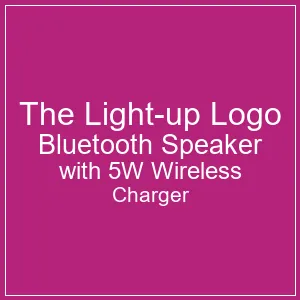 Desk view of Lightup Logo Bluetooth Speaker with Wireless Charger
