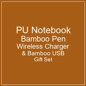 PU Notebook Bamboo Pen Wireless Charger & Bamboo USB Gift Set