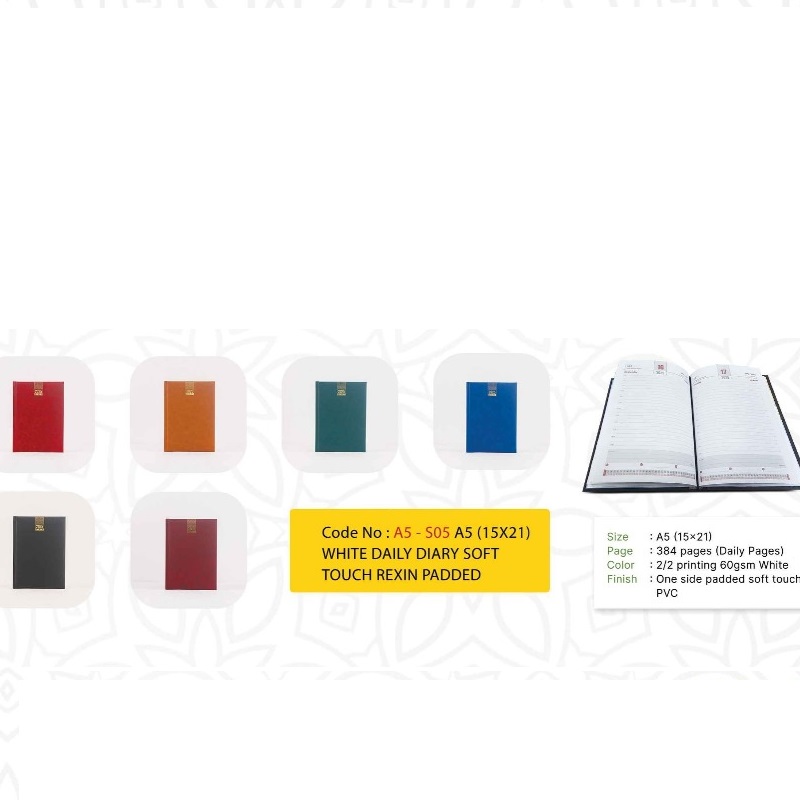 White Daily Diary Soft Touch Rexin Padded White Daily Diary Soft Touch Rexin Padded