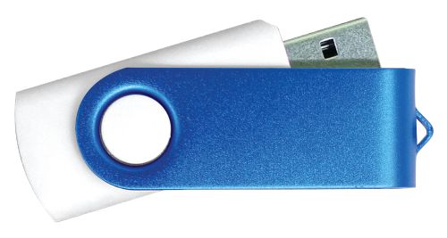USB Flash Drive White with Blue Swivel 32 GB